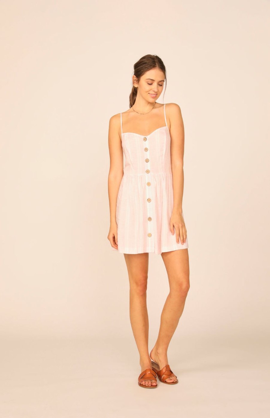 Women Ocean Drive | Mauve/White Simple Stripe Button Front Dress