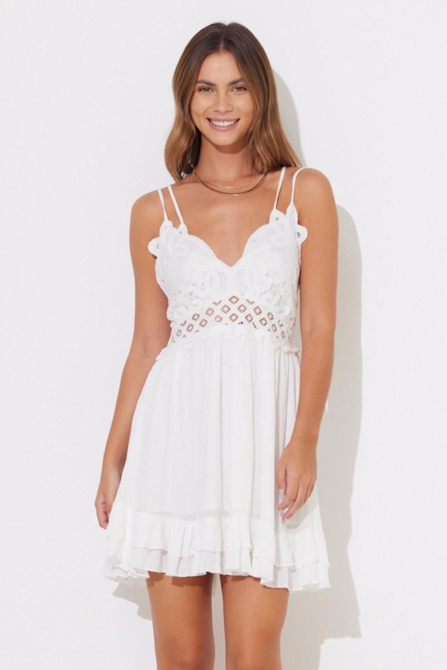 Women Ocean Drive | White Lace Detail Ruffle Hem Dress