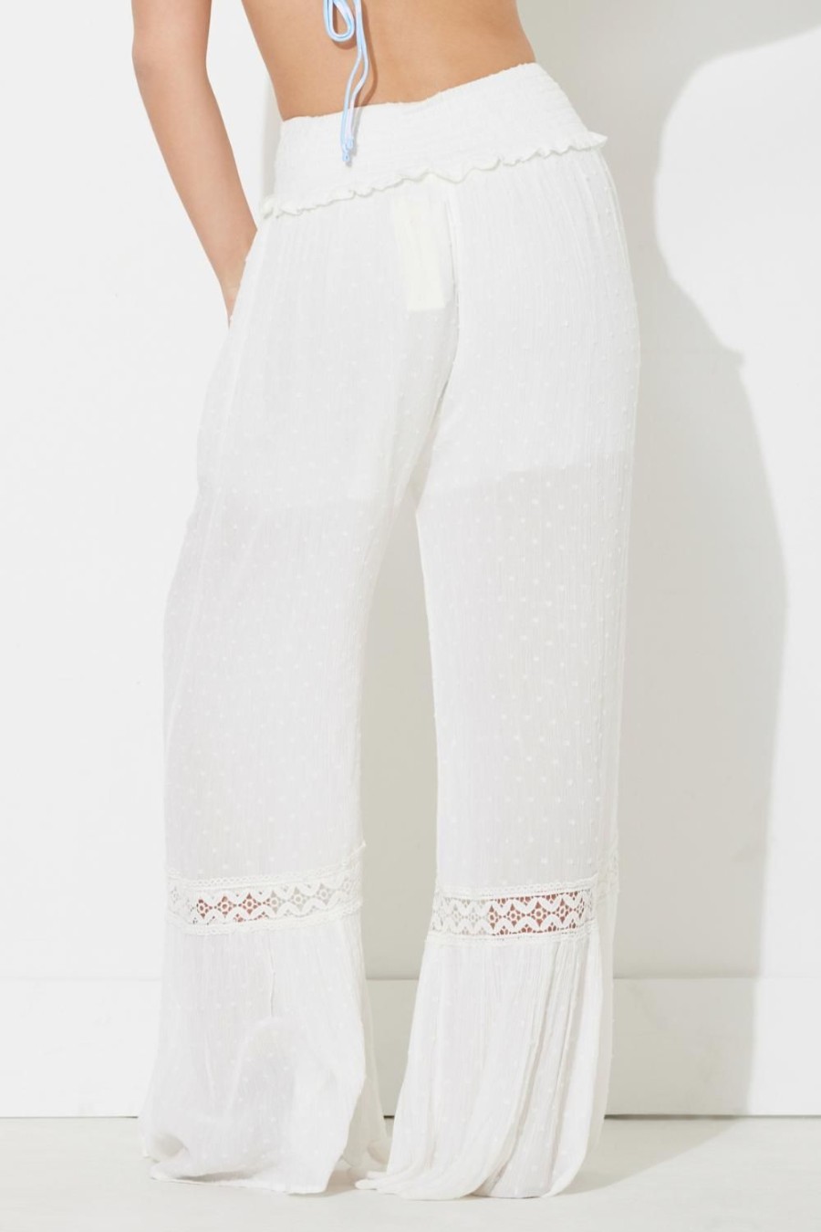 Women Ocean Drive | White Swiss Dot W/Crochet Pant