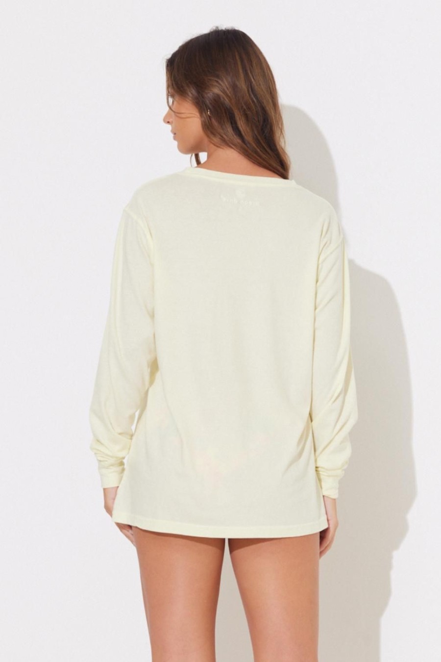 Women Ocean Drive | Soft Yellow Salt Washed Long Sleeved Pocket Tee