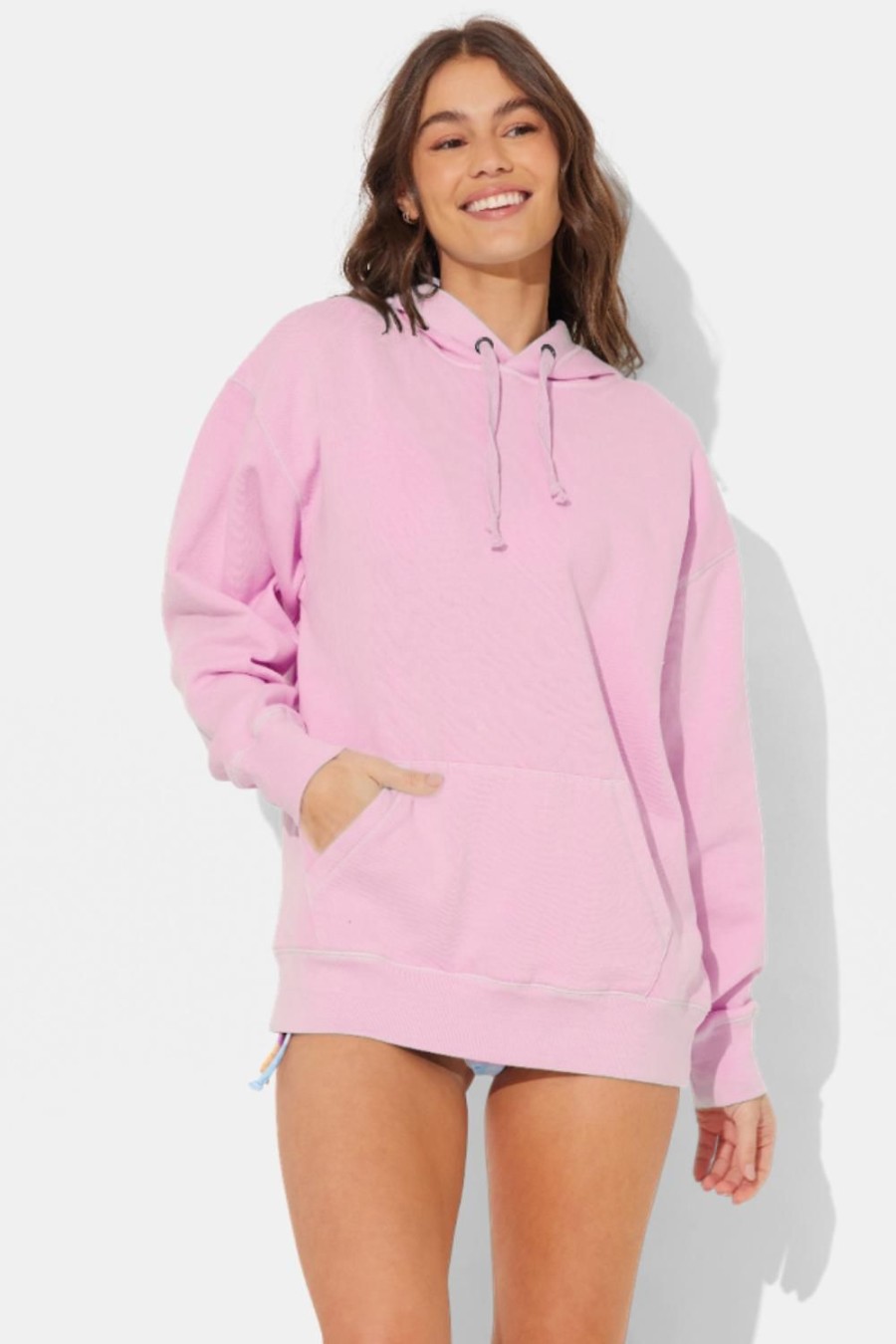 Women Ocean Drive | Hibiscus Pink Pigment Dye Pullover Hoodie