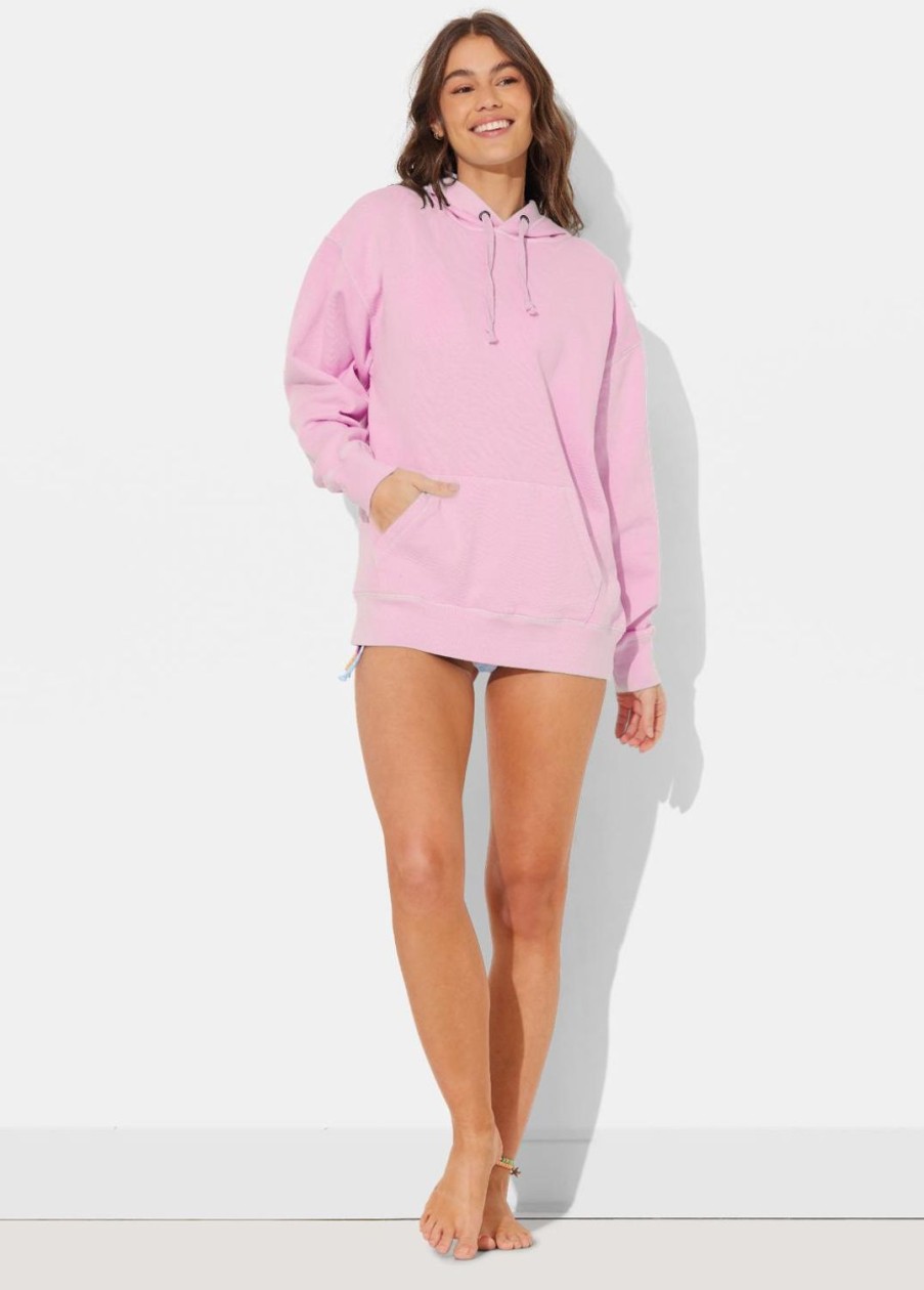 Women Ocean Drive | Hibiscus Pink Pigment Dye Pullover Hoodie