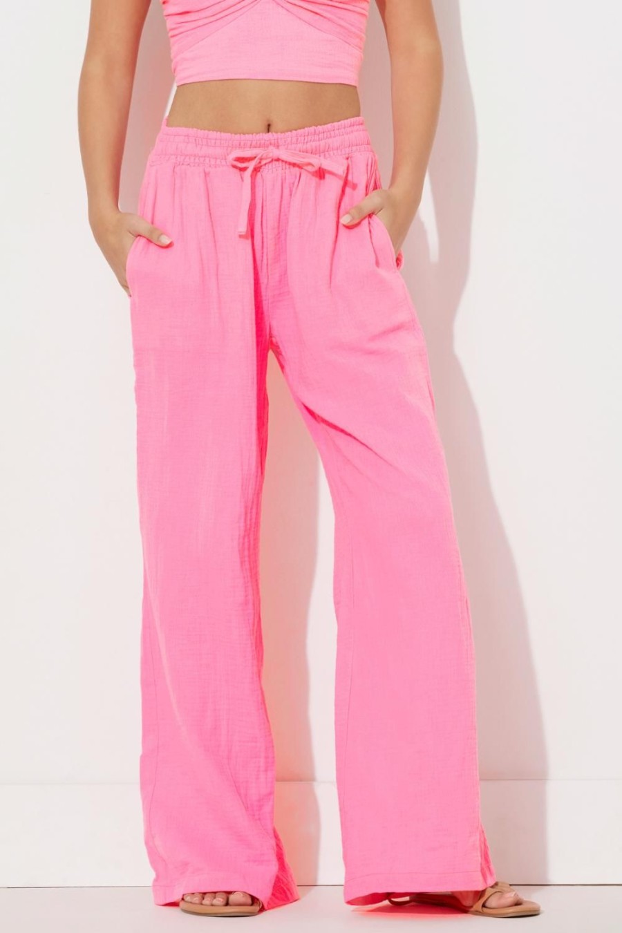 Women Ocean Drive | Hot Pink Gauze Wide Leg Pants