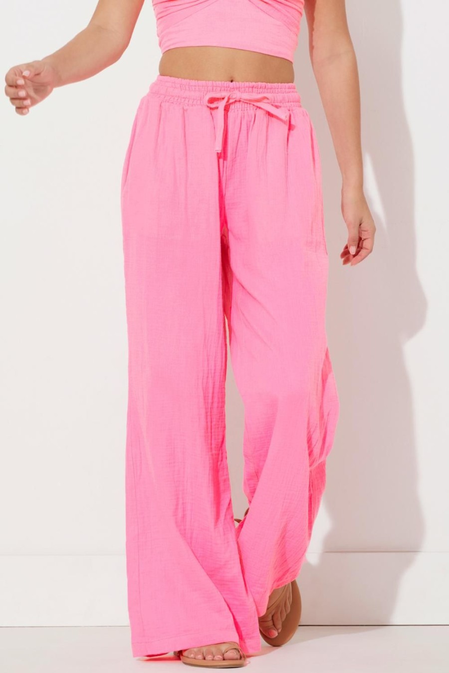 Women Ocean Drive | Hot Pink Gauze Wide Leg Pants