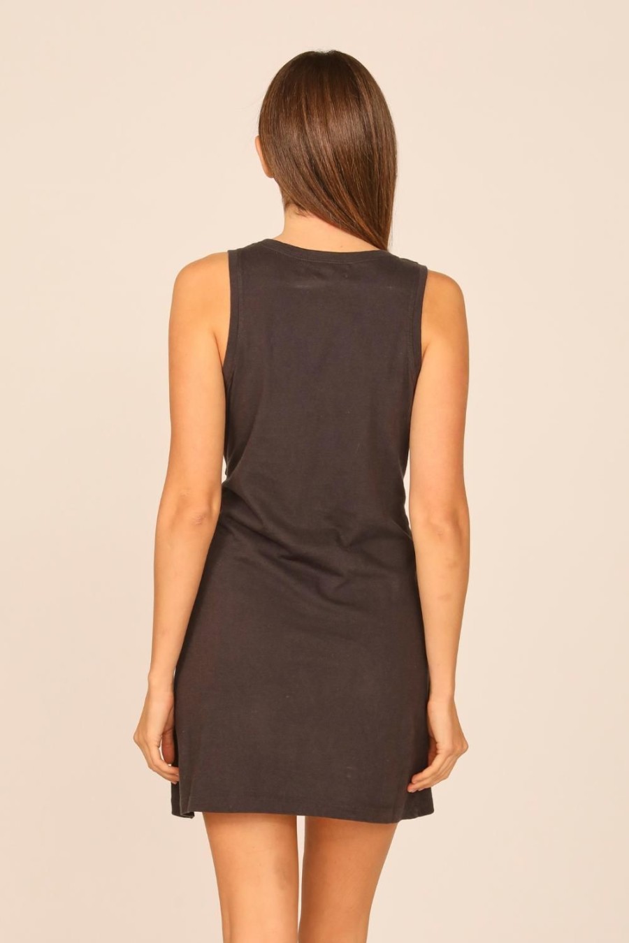 Women Ocean Drive | Washed Black Tie Front Tank Dress