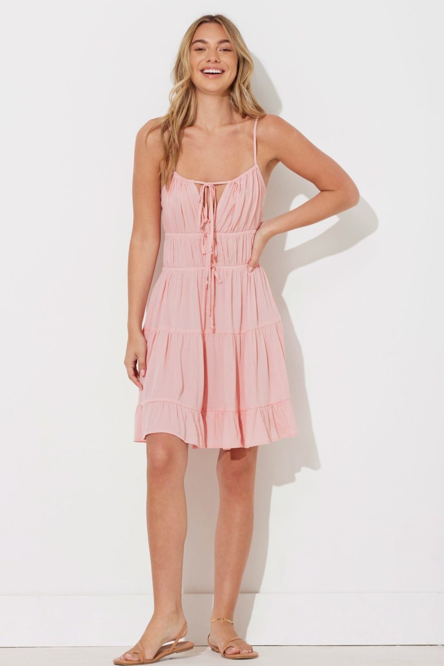 Women Ocean Drive | Pink Rose Tie Front Promo Dress