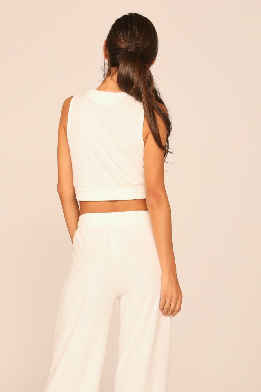 Women Ocean Drive | White Terry Cloth Surplice Top W/Smocked Waist