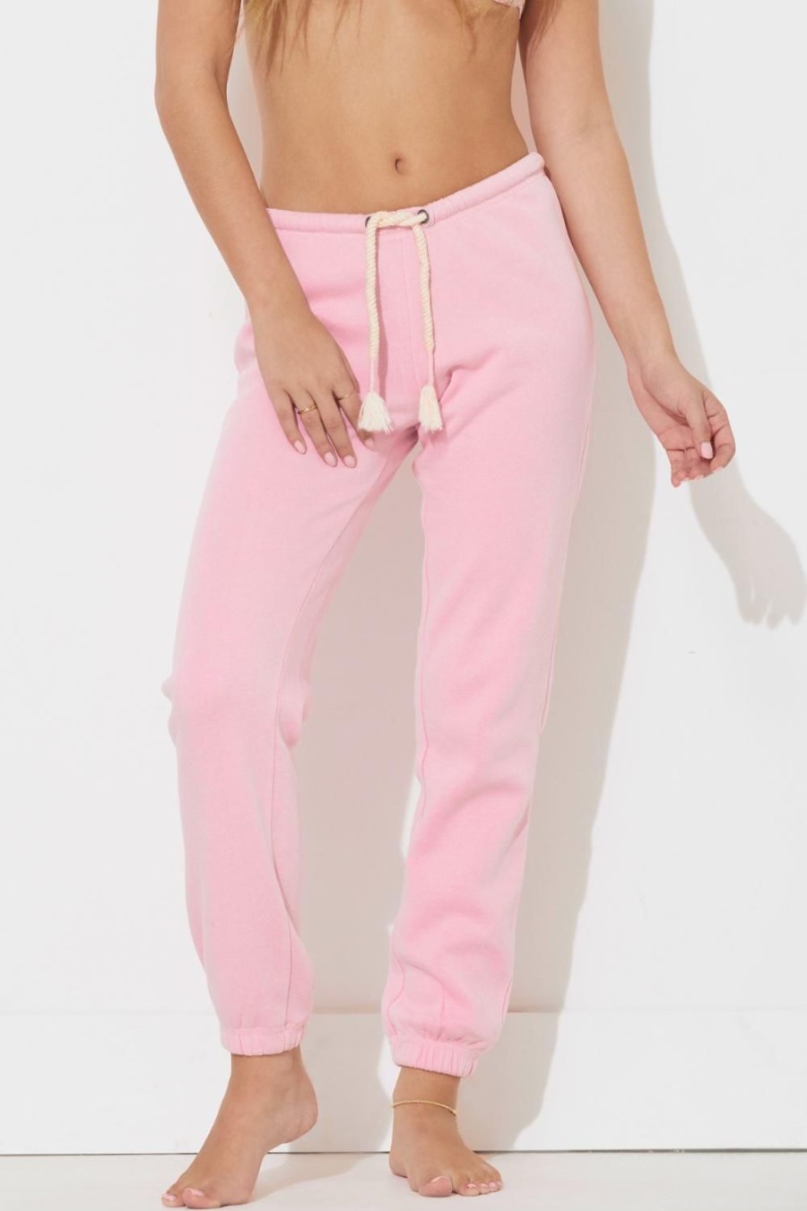 Women Ocean Drive | Blossom Pink Scrunch Bottom Sweatpants W/Wrap Cords