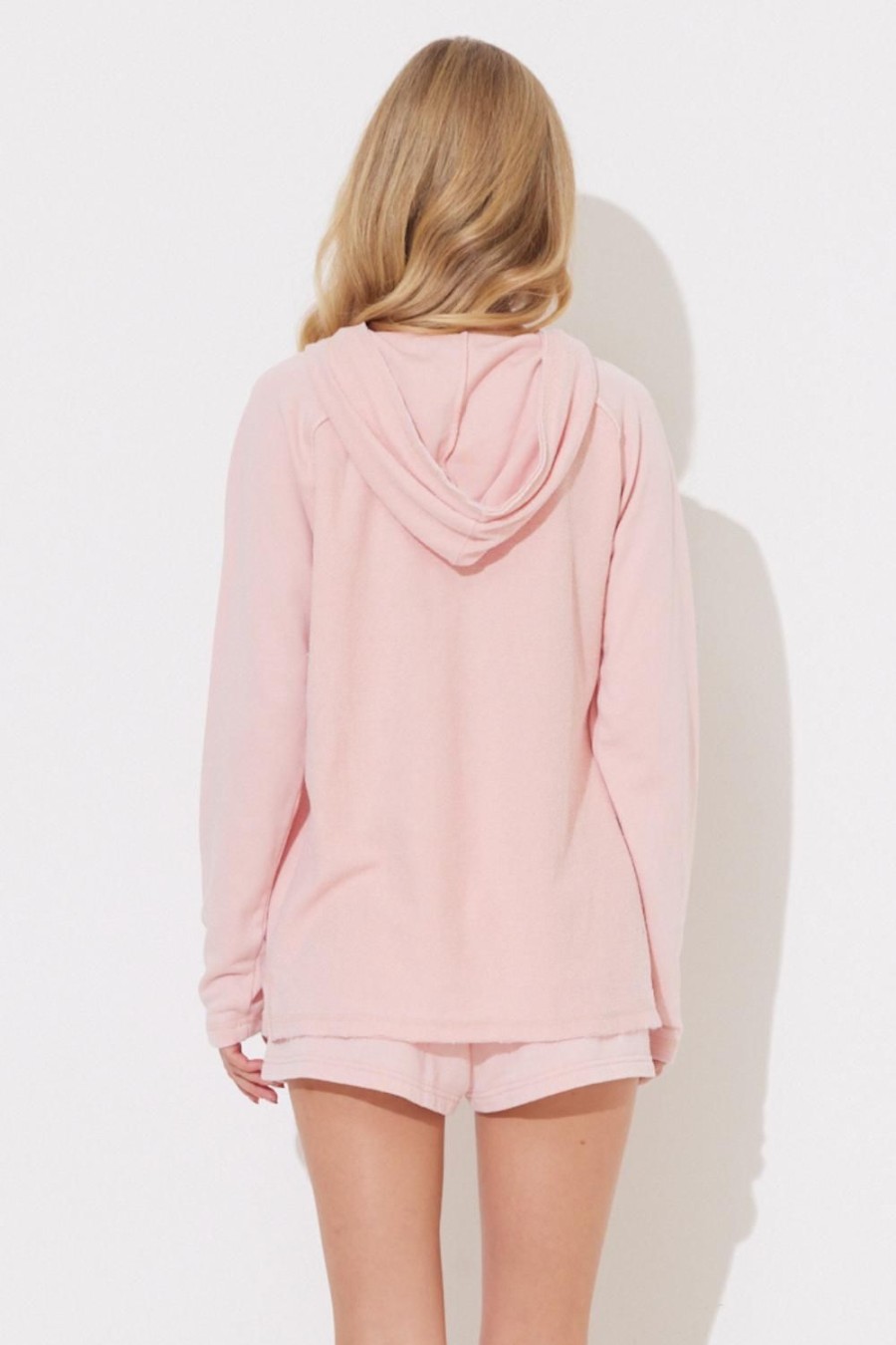 Women Ocean Drive | Misty Coral Reversed Terry Pullover Hoodie