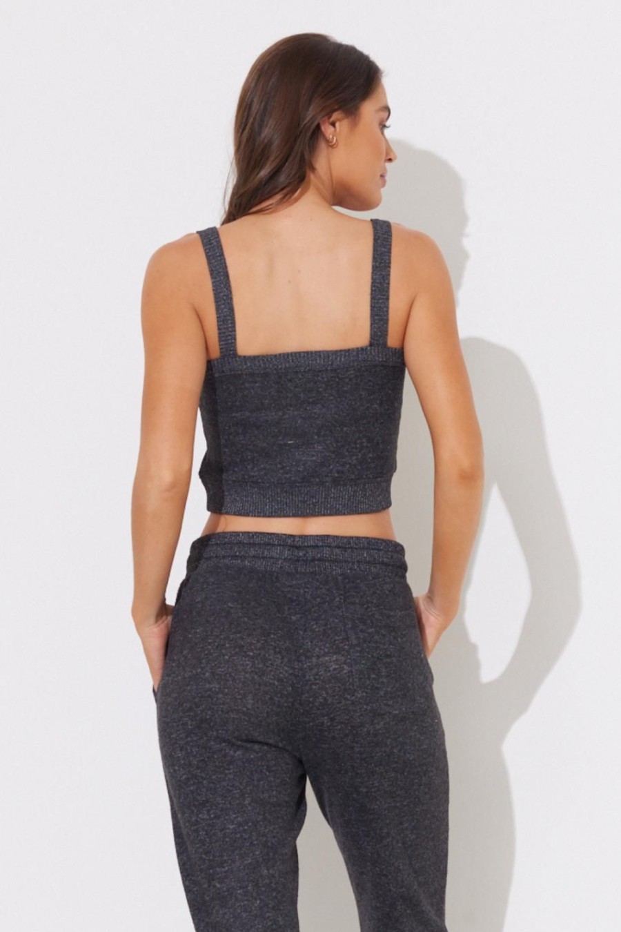 Women Ocean Drive | Heather Charcoal Hacci Binding Tank