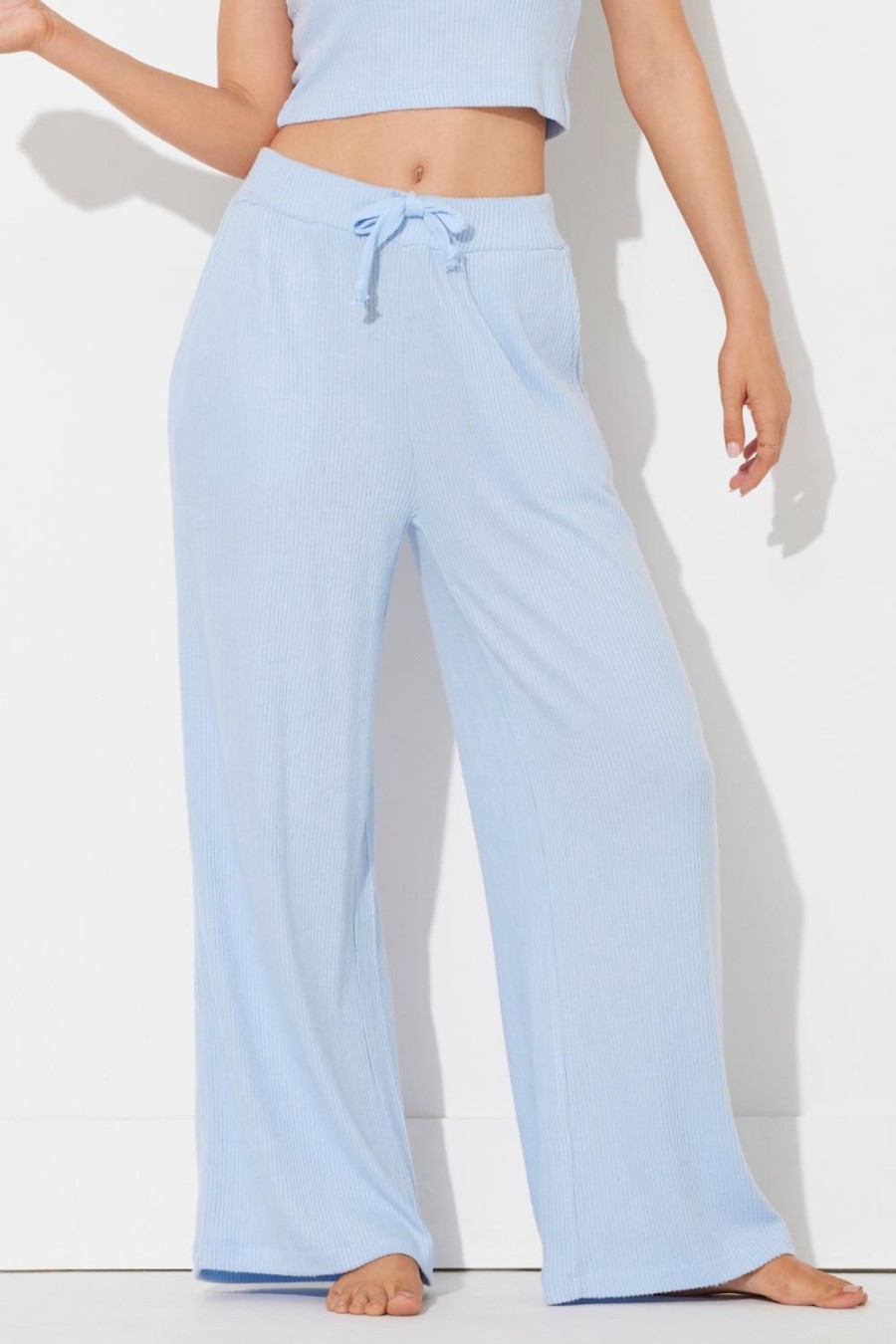 Women Ocean Drive | Surfside Blue Rib Hacci Lettuce Edge Pant