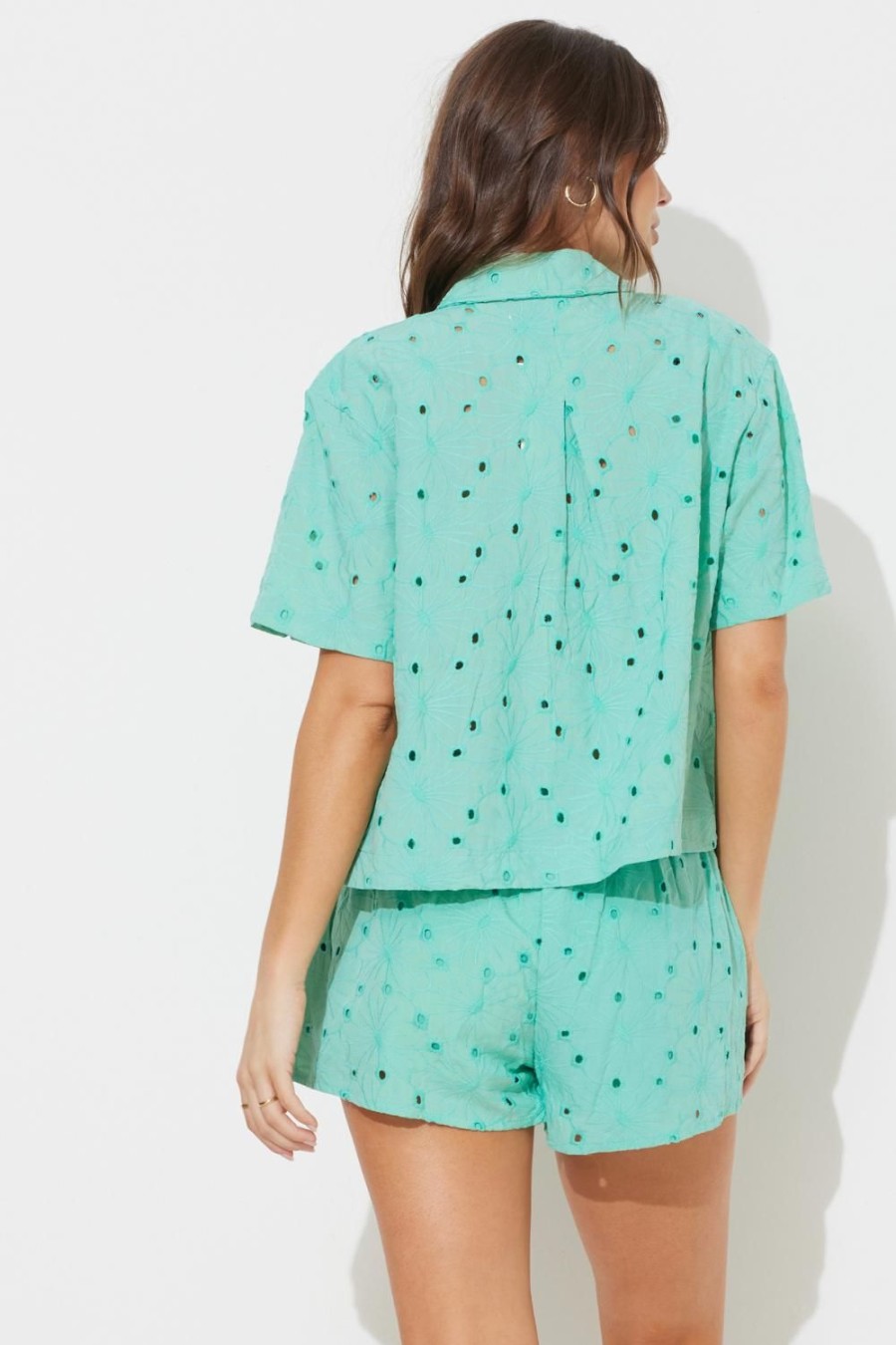 Women Ocean Drive | Paradise Green Floral Eyelet Top