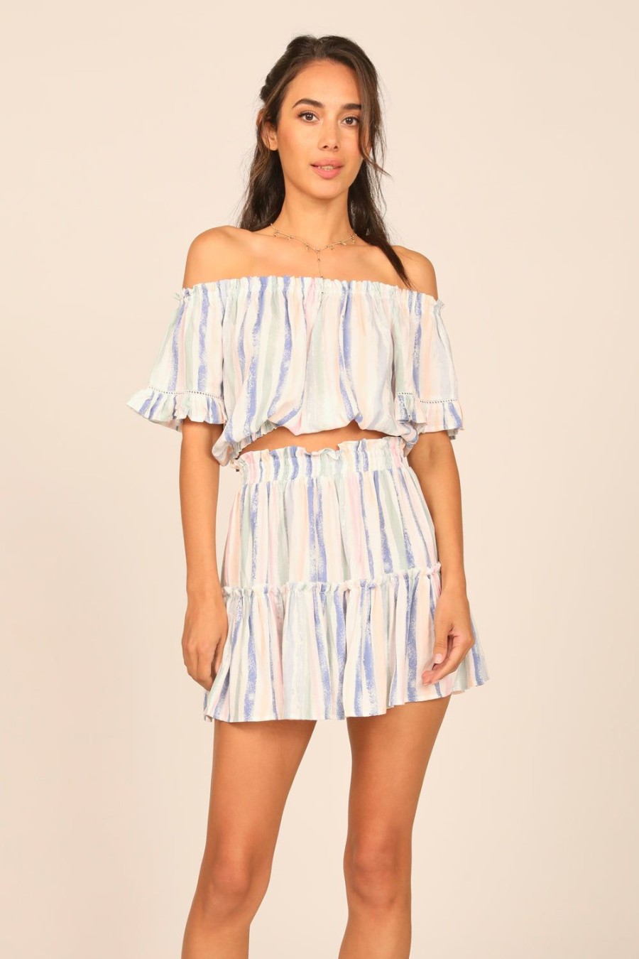 Women Ocean Drive | Quiet Harbor Stripe Off The Shoulder Bell Top Sleeve Top