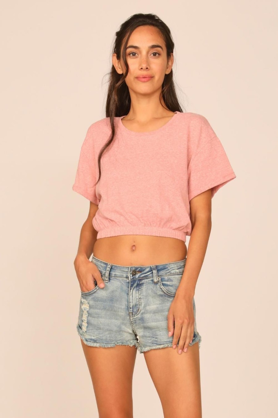 Women Ocean Drive | Brick Heathered Slub Elastic Bottom Tee