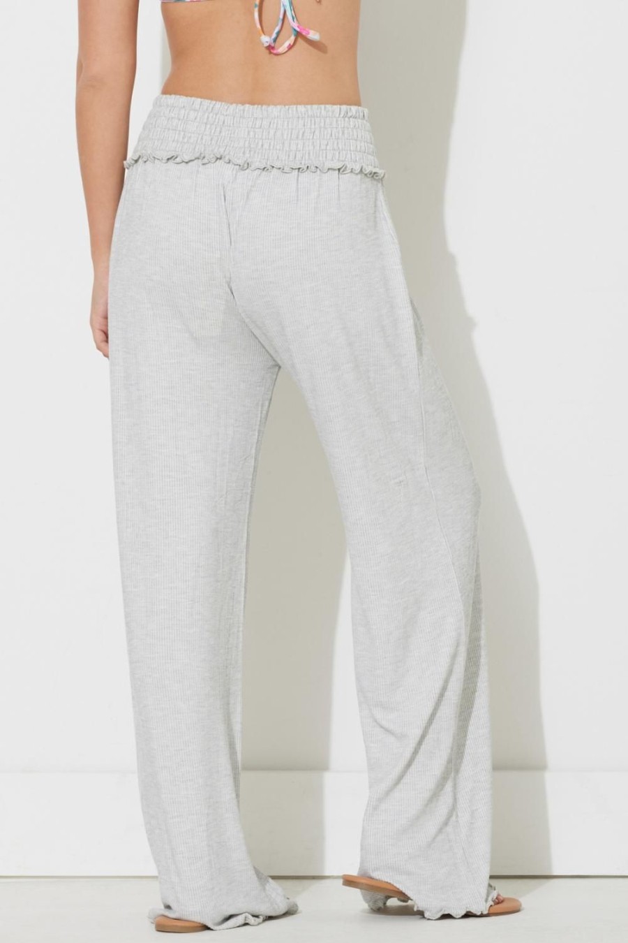 Women Ocean Drive | Harbor Grey Solid Rib Full Length Pant