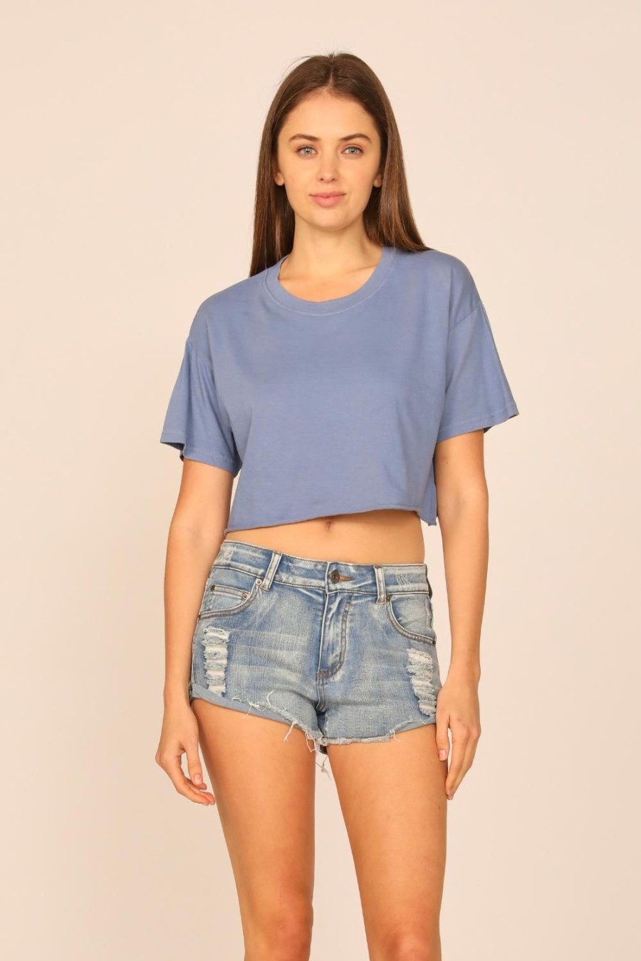 Women Ocean Drive | Coastal Denim Garment Dye Boxy Crop Tee