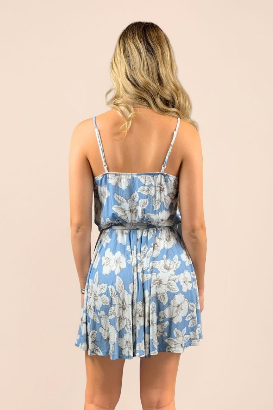 Women Ocean Drive | Blue Tropical Floral Wrap Bodice Dress