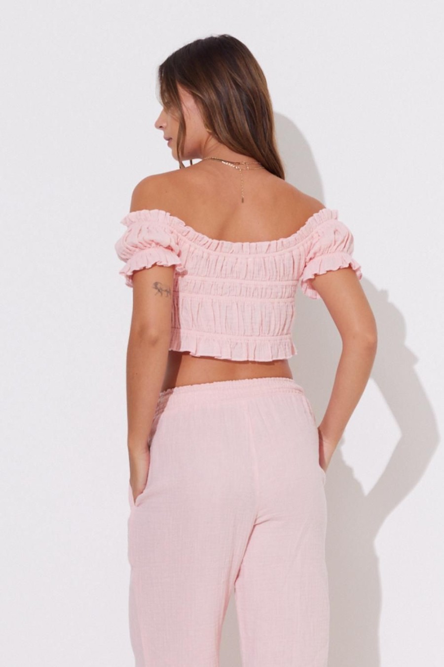 Women Ocean Drive | Watermelon Gauze Off Shoulder Crop Top