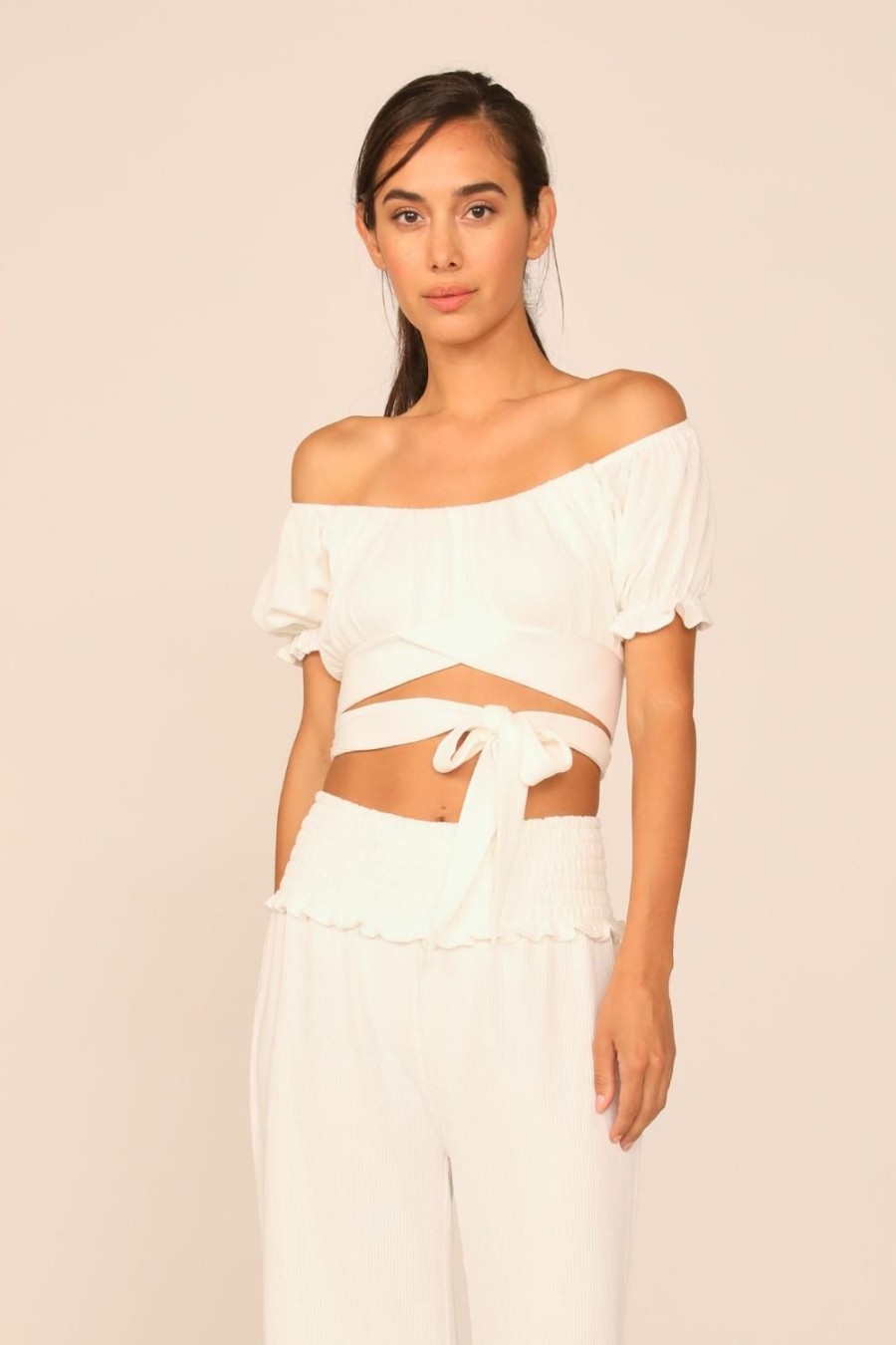 Women Ocean Drive | Coconut Milk Rib Knit Wrap Crop Top