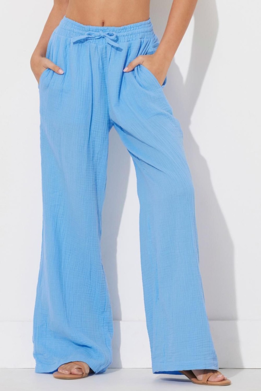 Women Ocean Drive | Ocean Blue Gauze Wide Leg Pants