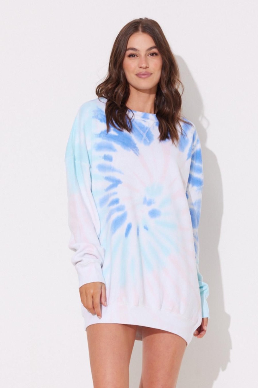 Women Ocean Drive | Coastal Reef Tie Dye Lightweight Fleece Oversized Crewneck