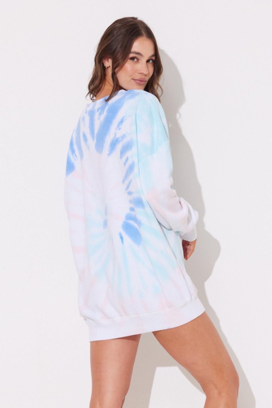 Women Ocean Drive | Coastal Reef Tie Dye Lightweight Fleece Oversized Crewneck