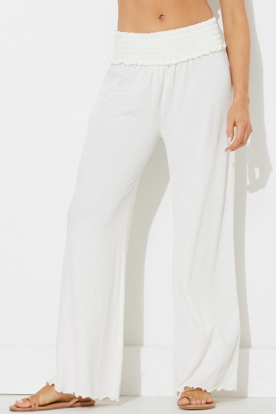 Women Ocean Drive | Cloud Solid Rib Full Length Pant