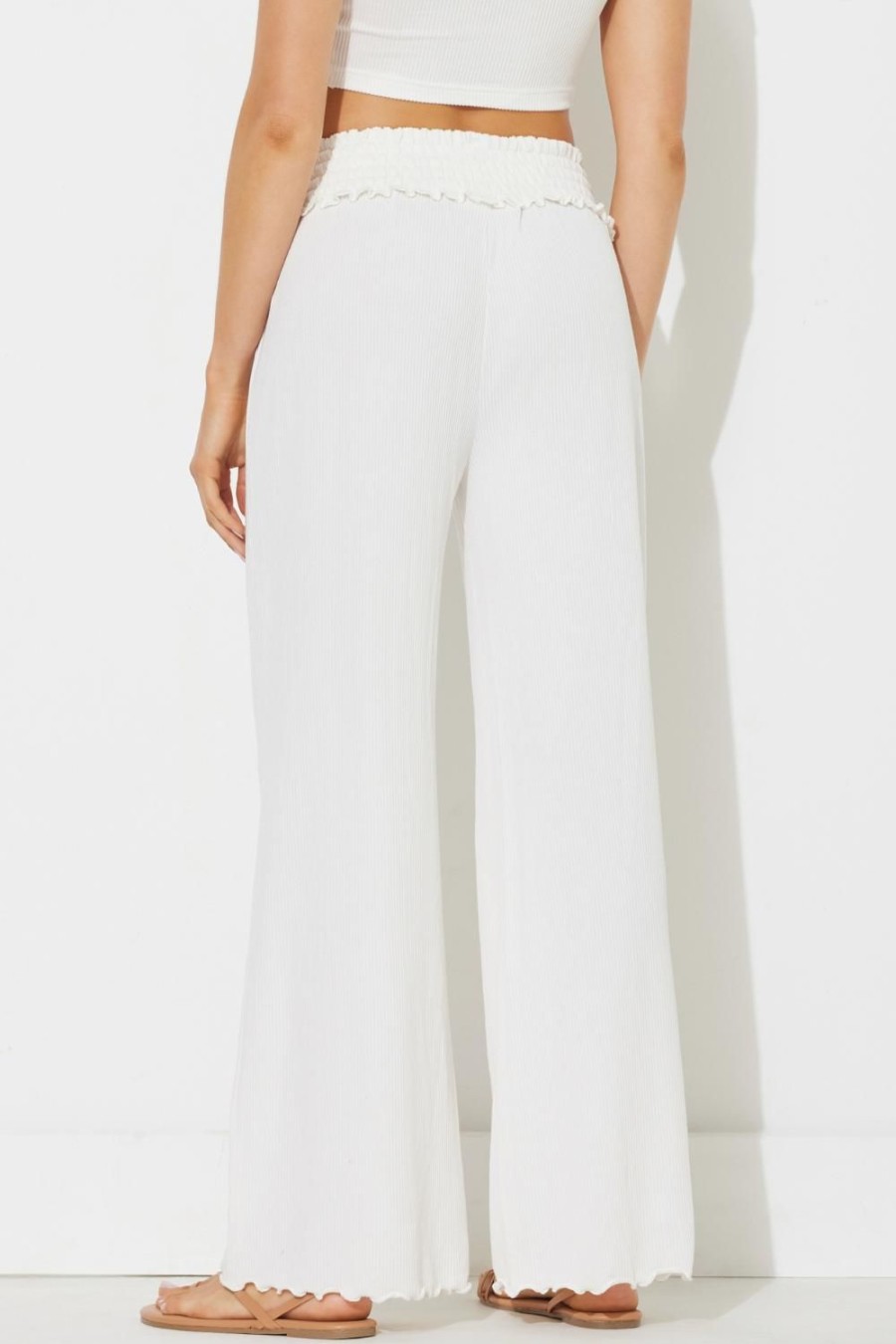 Women Ocean Drive | Cloud Solid Rib Full Length Pant