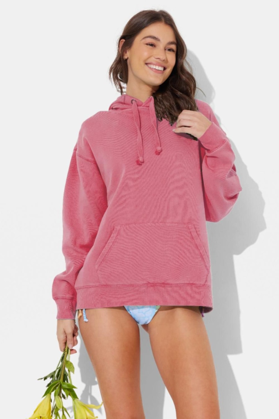 Women Ocean Drive | Washed Red Pigment Dye Pullover Hoodie