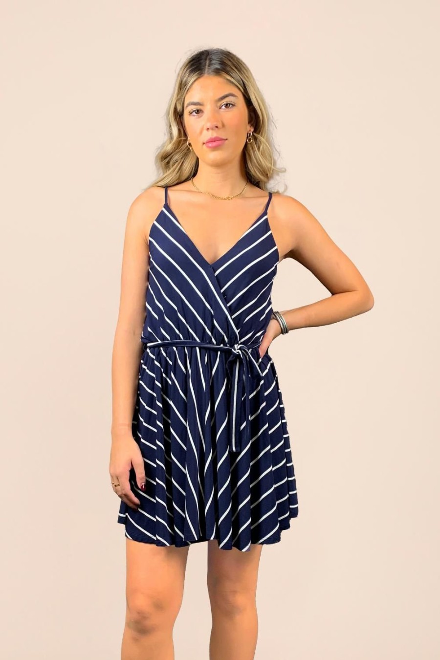 Women Ocean Drive | Dark Navy/White Stripe Wrap Bodice Dress