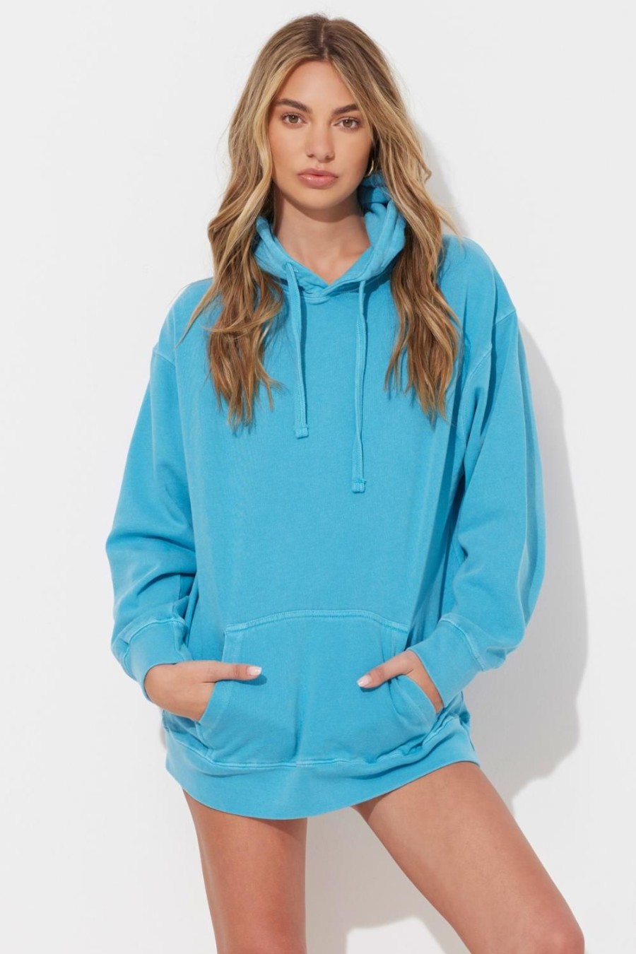 Women Ocean Drive | Bold Blue Garment Dye Hoodie