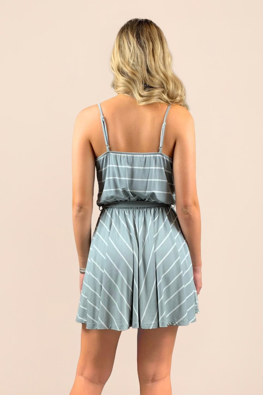 Women Ocean Drive | Sage/White Stripe Wrap Bodice Dress