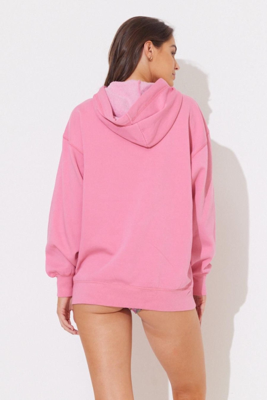 Women Ocean Drive | Washed Red Brushed Back High Neck Hoodie