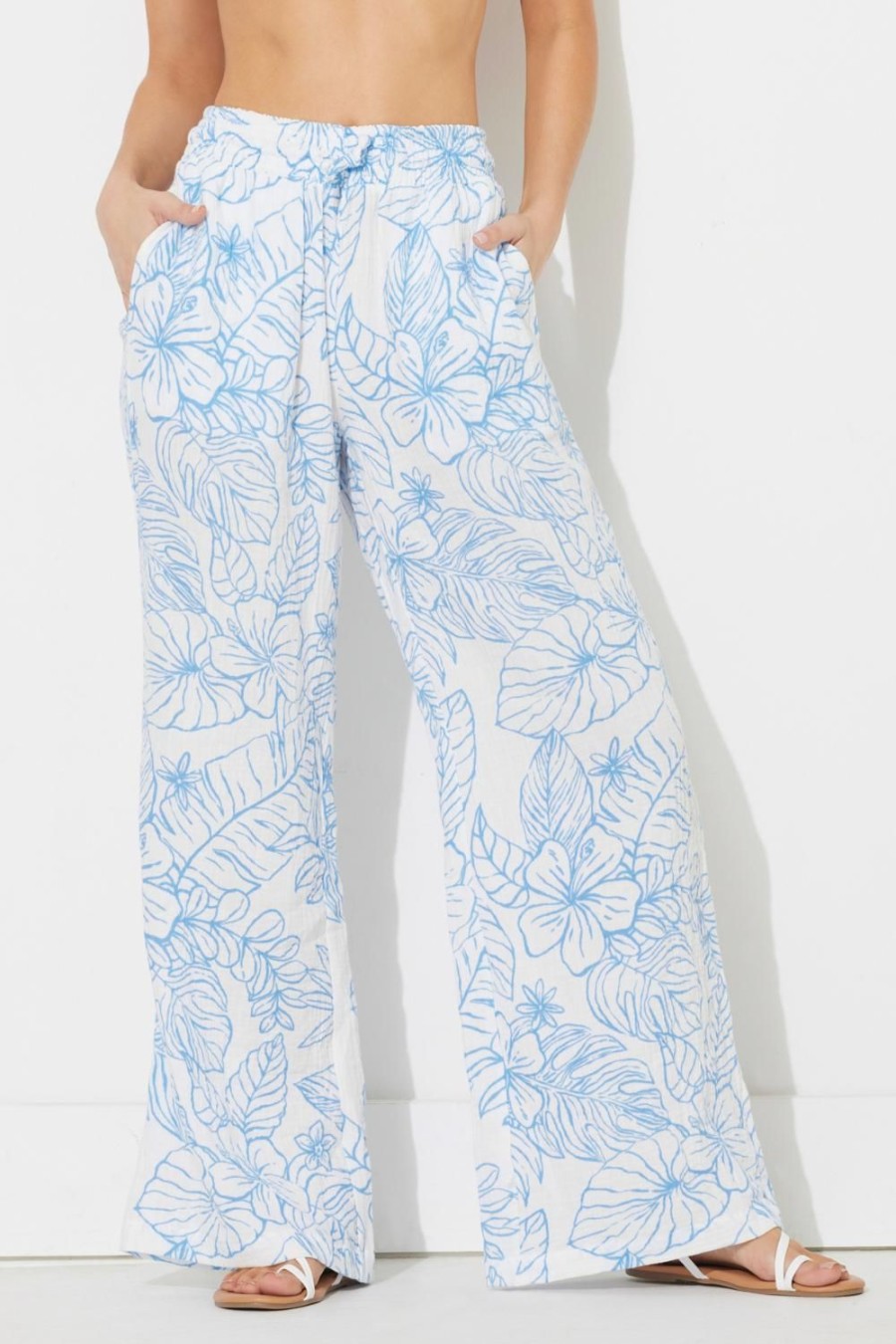 Women Ocean Drive | Ocean Blue Printed Gauze Pant