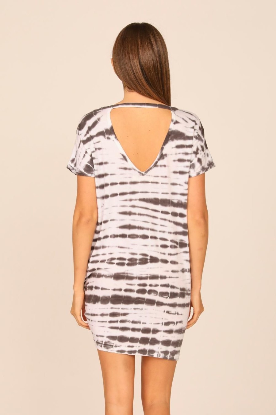 Women Ocean Drive | Washed Black Tie Dye V-Back Tee Shirt Dress