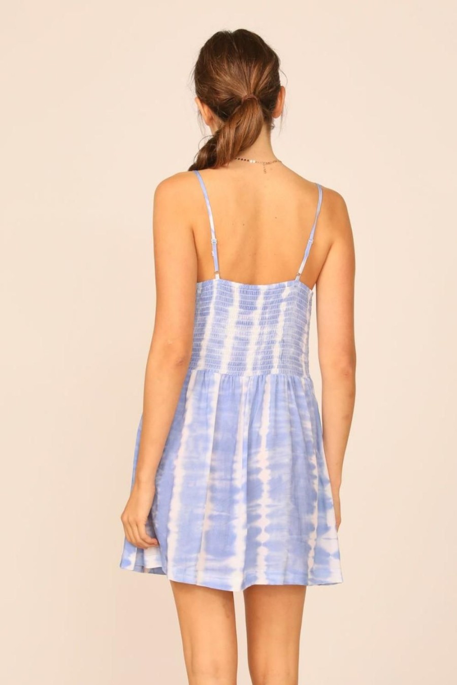 Women Ocean Drive | Blue Tonal Stripe Tie Dye Button Front Promo Dress