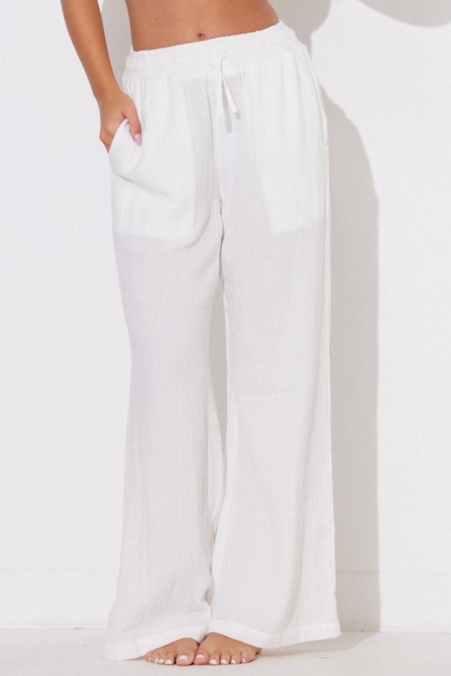 Women Ocean Drive | White Gauze Wide Leg Pants