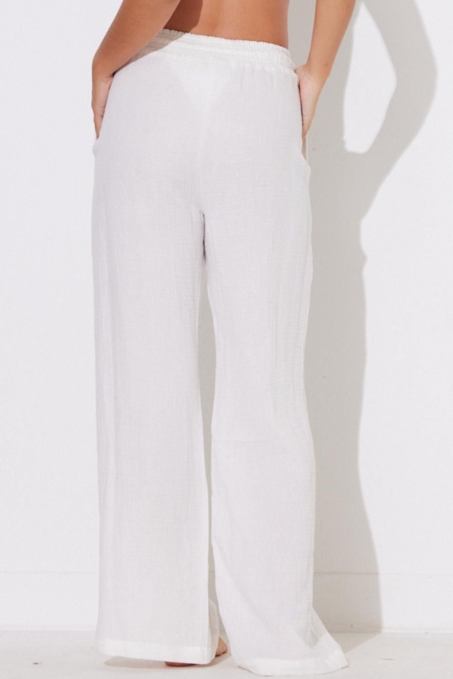 Women Ocean Drive | White Gauze Wide Leg Pants