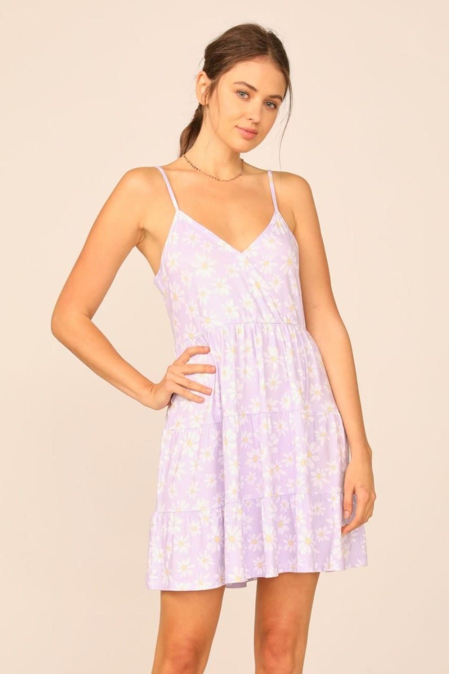 Women Ocean Drive | Lilac Sunflower Printed Knit Ruffle Dress